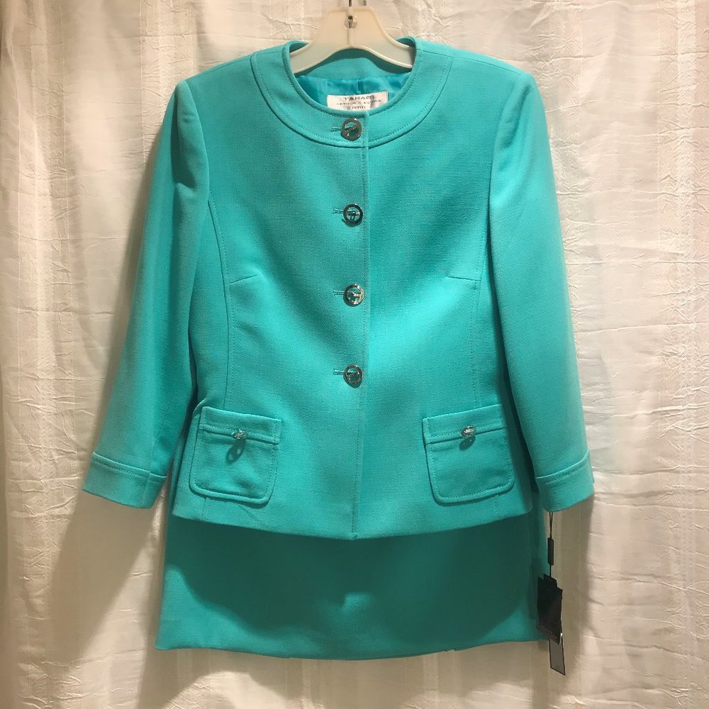 2 Piece Garment/Suit-Jacket & Skirt, Size 4 Petite, Color: Surf Green